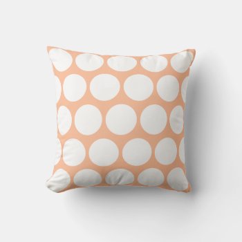 Peach Fuzz Orange White Retro Medium Polka Dots Throw Pillow by Omtastic at Zazzle