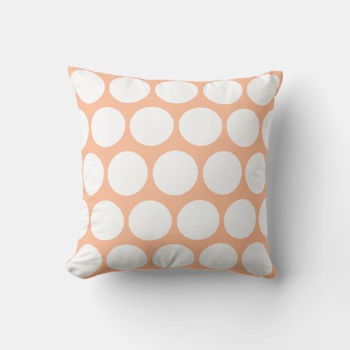 Peach fuzz orange white retro medium polka dots throw pillow