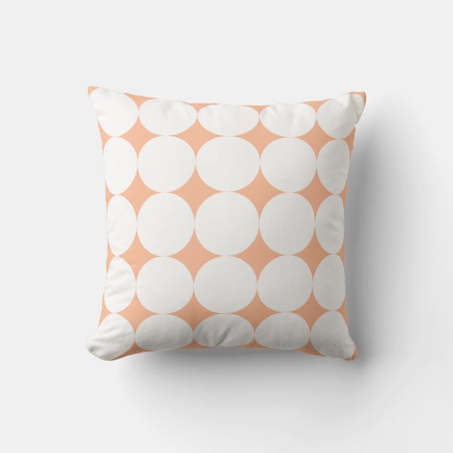 Peach fuzz orange white retro polka dots throw pillow (Front)