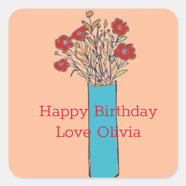 Peach Fuzz & Original Quirky Flowers  Square Sticker (Front)