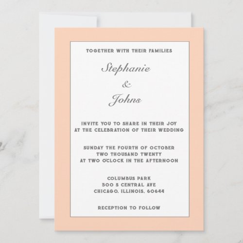 Peach Fuzz Pastel Elegant Simple Minimal Wedding Invitation