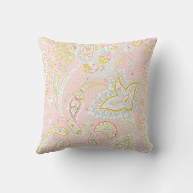 Peach Fuzz Pastel Paisley Pattern Throw Pillow (Back)