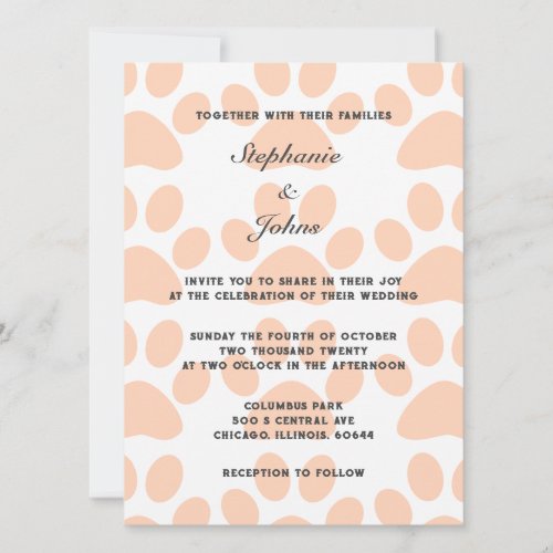 Peach Fuzz Paw Prints Pattern Cute Funny Wedding Invitation