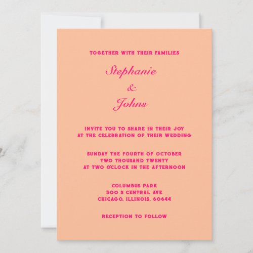 Peach Fuzz Pink Elegant Simple Minimal Wedding Invitation