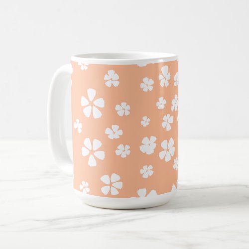 Peach fuzz pretty white floral petal pattern coffee mug
