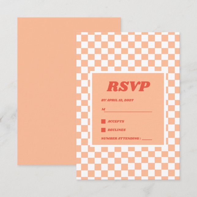 Peach Fuzz Red Checkered Gingham Pattern RSVP Card (Front/Back)