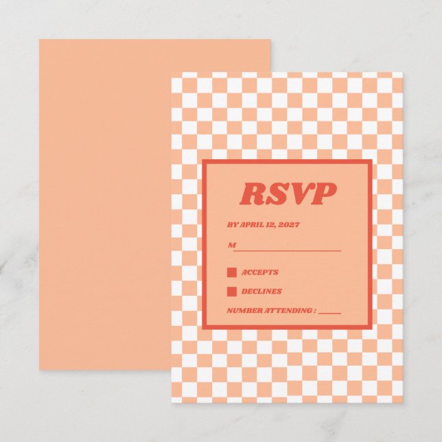 Peach Fuzz Red Checkered Gingham Pattern RSVP Card (Front/Back)