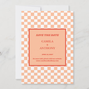 Peach Fuzz Red Checkered Gingham Pattern Save The Date