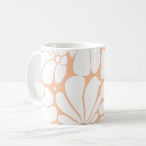Peach Fuzz Retro 70s White Flower Graphic Design Coffee Mug
