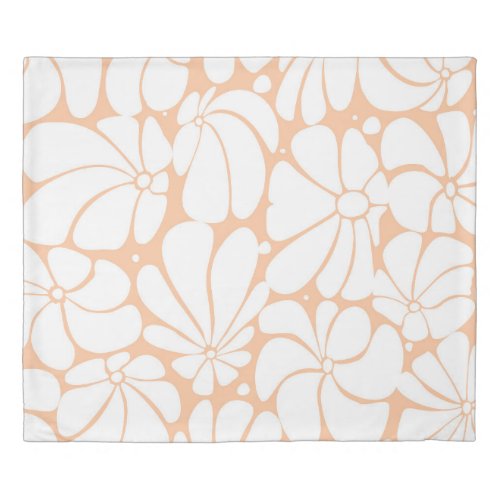 Peach Fuzz Retro 70s White Flower Graphic Design Duvet Cover