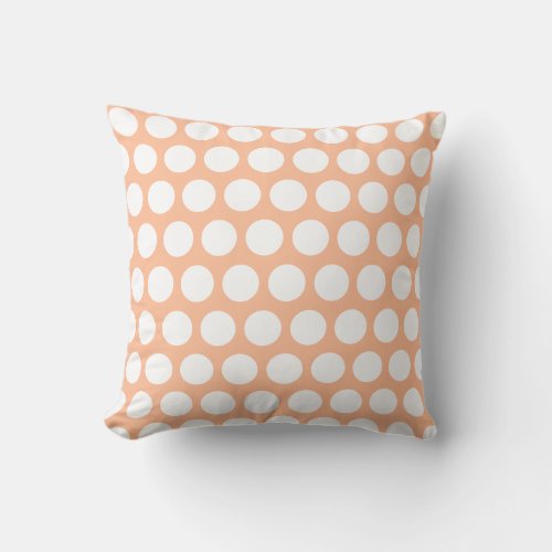 Peach fuzz retro polka dots throw pillow