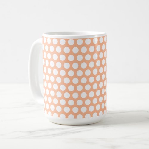 Peach fuzz retro small white polka dots coffee mug