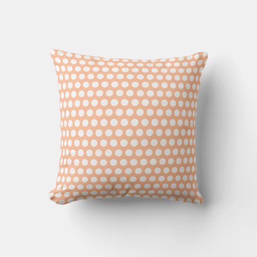 Peach fuzz retro small white polka dots throw pillow