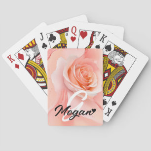 Peach Fuzz Rose Background Monogram Name Heart Poker Cards