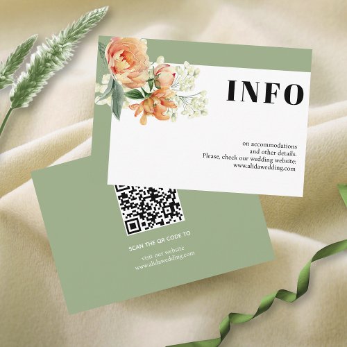 Peach fuzz rose flowers sage green floral wedding enclosure card