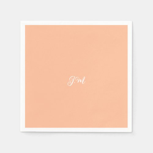 Peach fuzz solid color trendy pastel initials name napkins