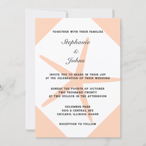 Peach Fuzz Starfish Elegant Tropical Beach Wedding Invitation