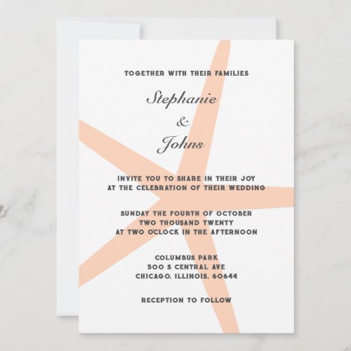 Peach Fuzz Starfish Tropical Beach Elegant Wedding Invitation