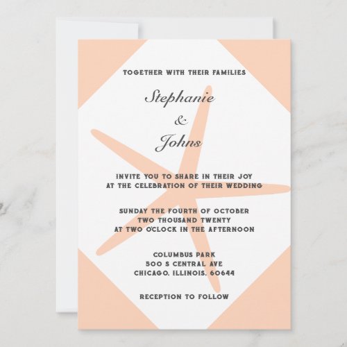 Peach Fuzz Starfish Tropical Elegant Beach Wedding Invitation