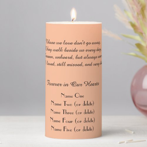 Peach Fuzz Those We Love Memorial  Pillar Candle