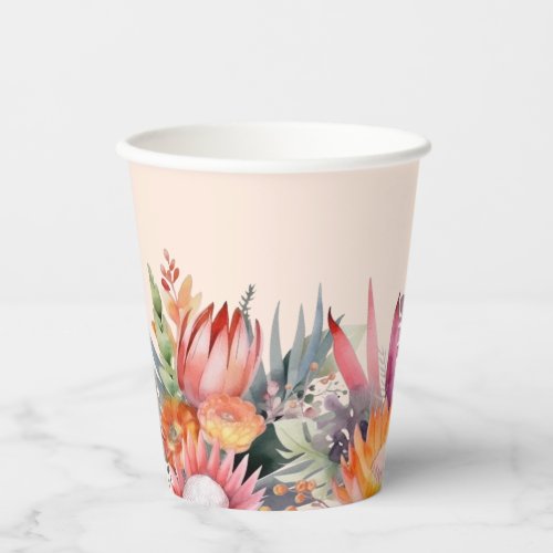 Peach Fuzz Tropical Flowers Bridal Shower Paper Cups