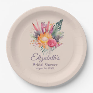 Peach Fuzz Tropical Flowers Bridal Shower Paper Plates