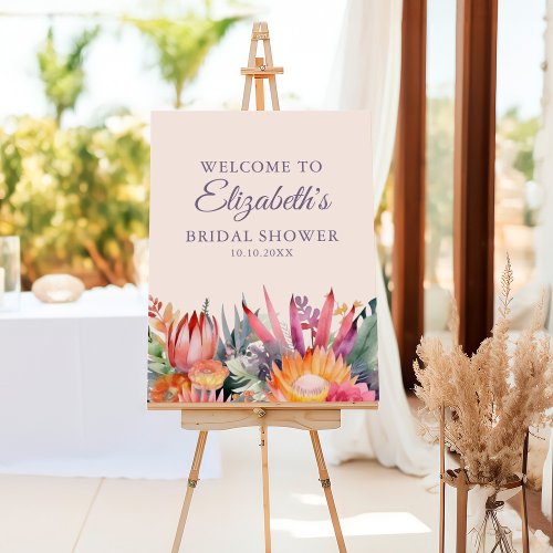 Peach Fuzz Tropical Flowers Bridal Shower Welcome Foam Board