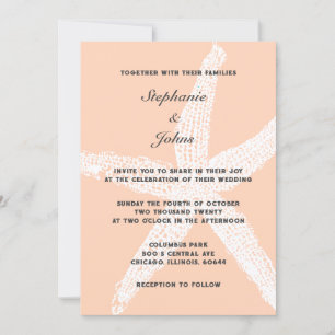 Peach Fuzz Tropical Large Starfish Beach Wedding Invitation