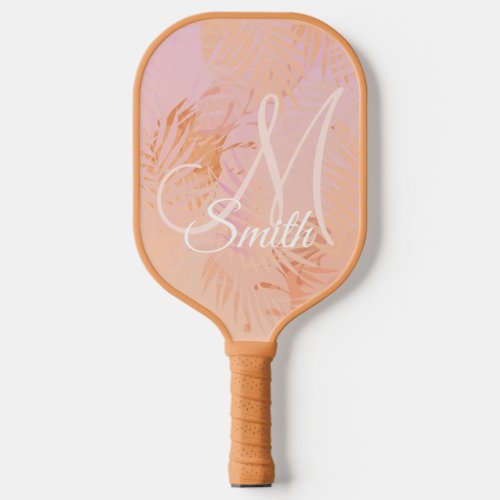 Peach Fuzz Tropical Leaves Personalized Gift Pickleball Paddle
