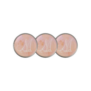 Peach Fuzz Tropical Leaves Personalized Monogram  Golf Ball Marker