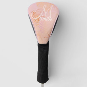 Peach Fuzz Tropical Leaves Personalized Monogram Golf Head Cover