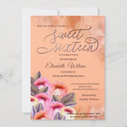 Peach fuzz tulip blushed  watercolor invitation