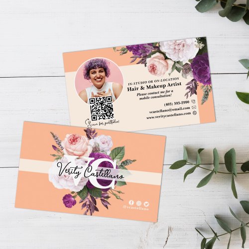 Peach Fuzz Vintage Roses Floral Beauty Stylist Business Card
