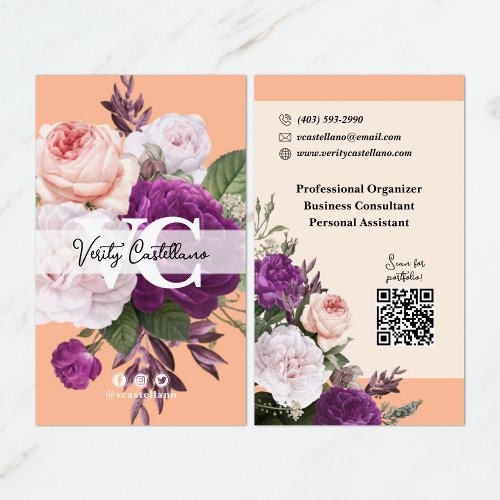Peach Fuzz Vintage Roses Floral Simple Personal Business Card