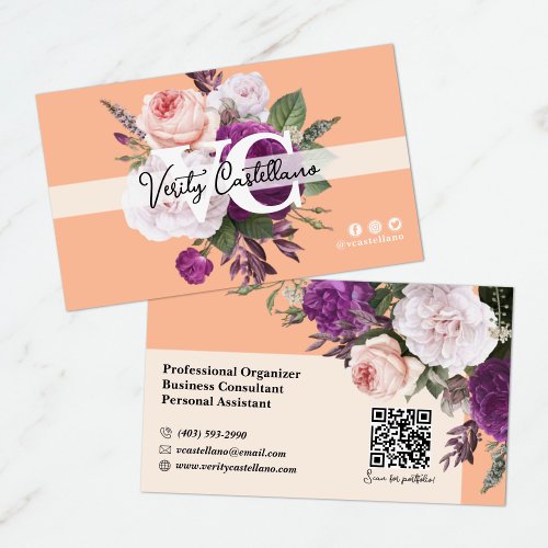 Peach Fuzz Vintage Roses Floral Simple Personal Business Card