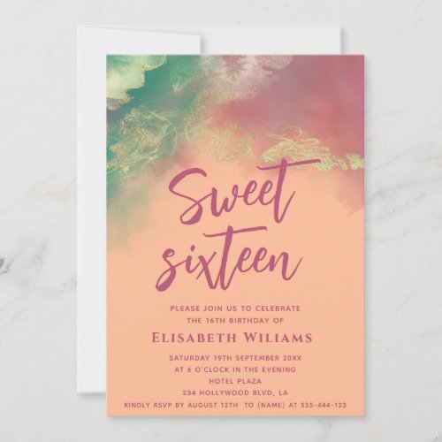 Peach fuzz watercolor ink gold  modern typography  invitation