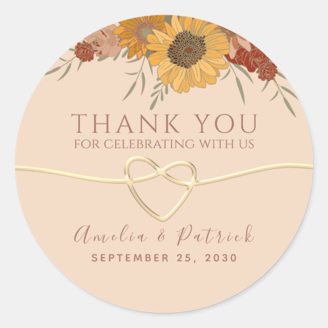 Peach Fuzz Wedding Thank You Classic Round Sticker (Front)