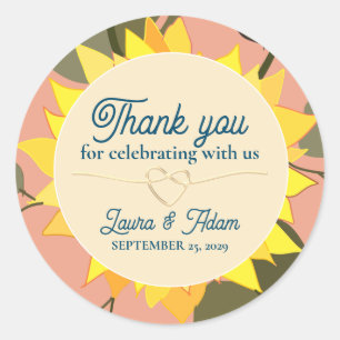 Peach Fuzz Wedding Thank You Classic Round Sticker