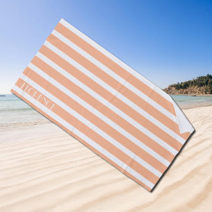 peach fuzz & white cabana stripes personalized beach towel
