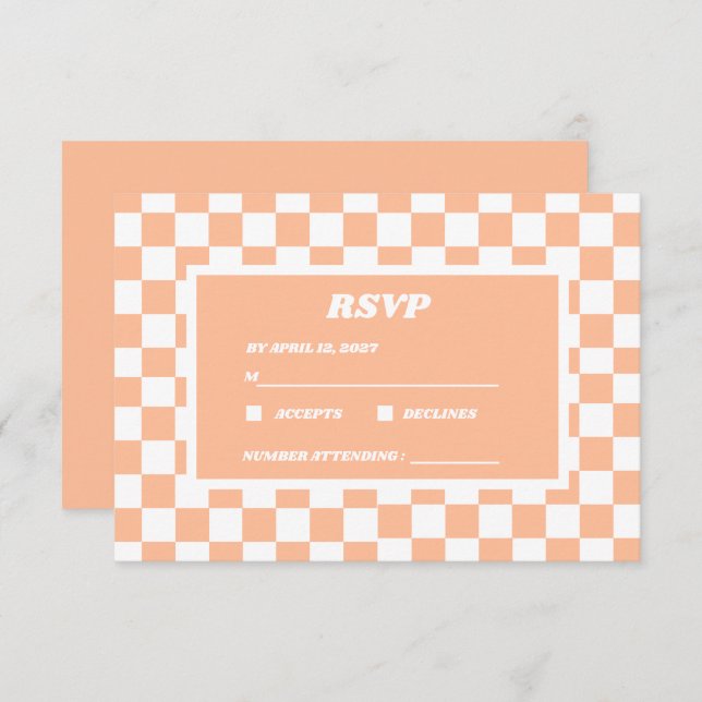 Peach Fuzz White Checkered Gingham Pattern RSVP Card (Front/Back)
