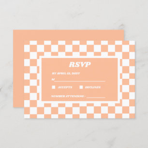 Peach Fuzz White Checkered Gingham Pattern RSVP Card