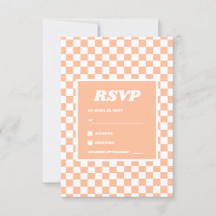 Peach Fuzz White Checkered Gingham Pattern RSVP Card
