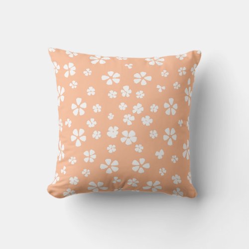 Peach fuzz white floral petal pattern throw pillow