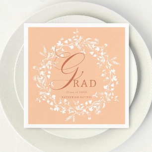 Peach Fuzz White Wildflower Wreath Graduation Napkins