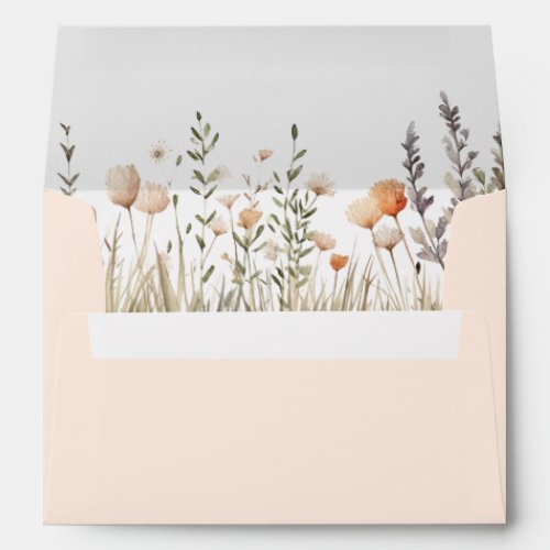 Peach Fuzz Wildflower Meadow Wedding Envelope