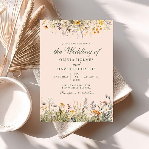 Peach Fuzz Wildflower Meadow Wedding Invite