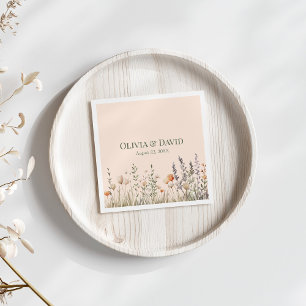 Peach Fuzz Wildflower Meadow Wedding Napkins