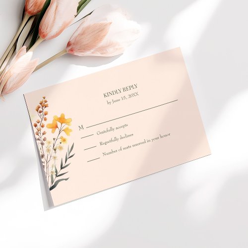 Peach Fuzz Wildflower Meadow Wedding RSVP Card