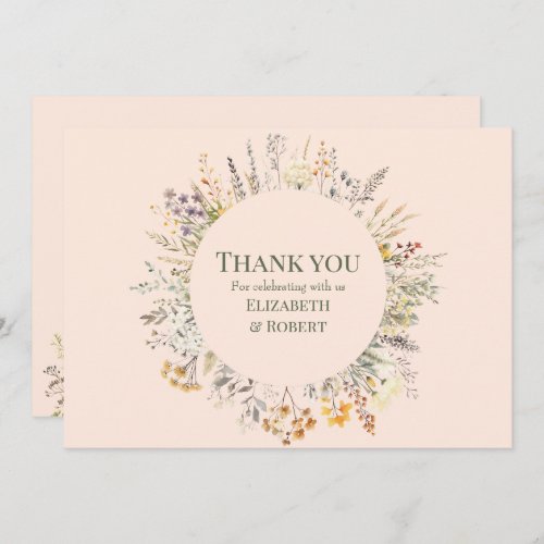 Peach Fuzz Wildflower Meadow Wedding Thank You Card