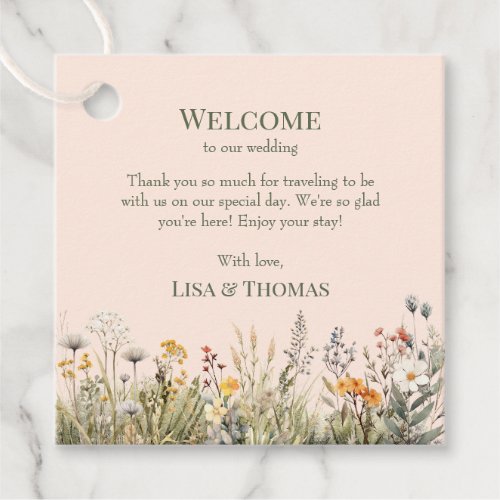 Peach Fuzz Wildflowers Meadow Wedding Welcome Gift Favor Tags
